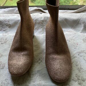 Loeffler Randall Carter Womens Size 6.5 Block Heel Sock Boots Metallic Rose Gold